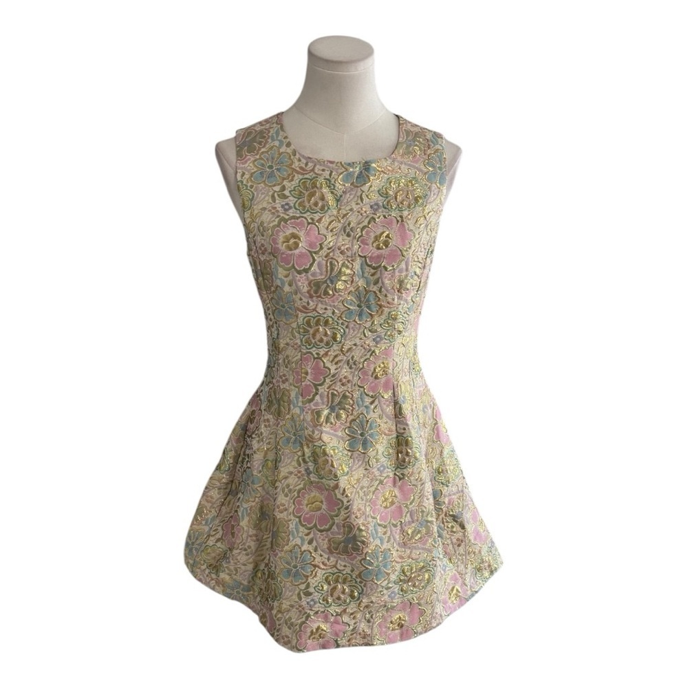 AX PARIS‎ Metallic Skater Floral Sleeveless Mini Dress Size 8 6 4 Summer Wedding - Picture 4 of 8